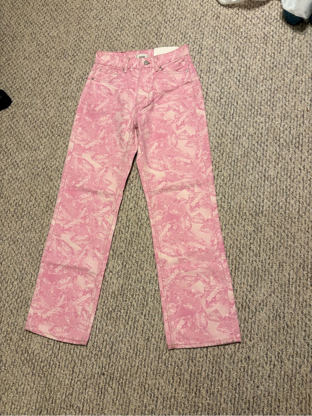 BDG Pink Pattern Diamond Print Straight-Leg Jeans 26 Preppy